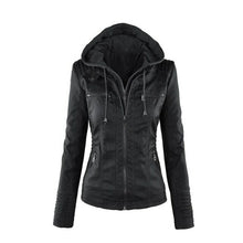 Load image into Gallery viewer, Autumn Winter Removable Hooded Faux Leather