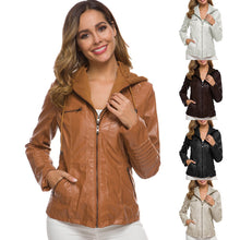 Load image into Gallery viewer, Autumn Winter Removable Hooded Faux Leather