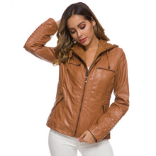 Load image into Gallery viewer, Autumn Winter Removable Hooded Faux Leather