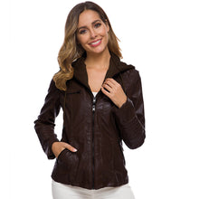Load image into Gallery viewer, Autumn Winter Removable Hooded Faux Leather