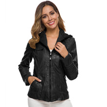 Load image into Gallery viewer, Autumn Winter Removable Hooded Faux Leather