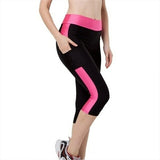 Women Patchwork Leggings High Waist With Pocket Sports Fitness