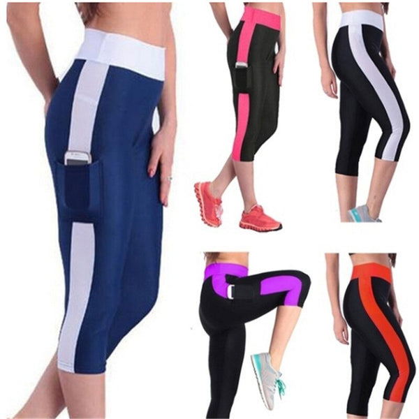 Women Patchwork Leggings High Waist With Pocket Sports Fitness