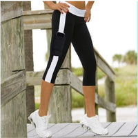 Women Patchwork Leggings High Waist With Pocket Sports Fitness