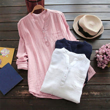 Load image into Gallery viewer, Linen Shirt Summer Long Sleeve Comfy Solid Blouse