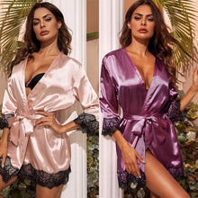 Load image into Gallery viewer, Women Pink Women's 3 Pieces Pajamas Sets Faux Silk Striped Pyjama