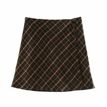 Load image into Gallery viewer, Women Plaid Print Mini Wrap Skirt In Brown|Skirts|