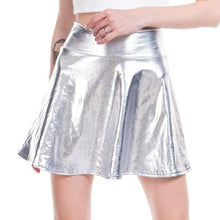 Load image into Gallery viewer, Women Pleated A Line Skater Skirt Summer Shiny Metallic Holographic