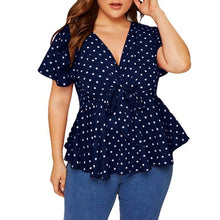 Load image into Gallery viewer, V Neck Short Sleeve Polka Dot Shirt Top Knot