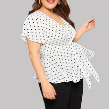 Load image into Gallery viewer, V Neck Short Sleeve Polka Dot Shirt Top Knot