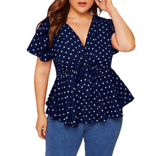 Load image into Gallery viewer, V Neck Short Sleeve Polka Dot Shirt Top Knot