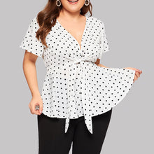 Load image into Gallery viewer, V Neck Short Sleeve Polka Dot Shirt Top Knot