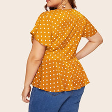 Load image into Gallery viewer, V Neck Short Sleeve Polka Dot Shirt Top Knot