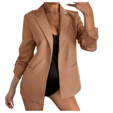 Load image into Gallery viewer, Women Plus Size Silk Satin Jacket Formal Cardigan Pockets Woolen Coat