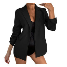 Load image into Gallery viewer, Women Plus Size Silk Satin Jacket Formal Cardigan Pockets Woolen Coat