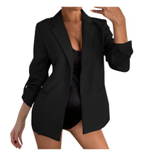 Load image into Gallery viewer, Women Plus Size Silk Satin Jacket Formal Cardigan Pockets Woolen Coat
