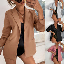 Load image into Gallery viewer, Women Plus Size Silk Satin Jacket Formal Cardigan Pockets Woolen Coat