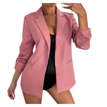 Load image into Gallery viewer, Women Plus Size Silk Satin Jacket Formal Cardigan Pockets Woolen Coat