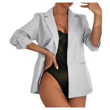 Load image into Gallery viewer, Women Plus Size Silk Satin Jacket Formal Cardigan Pockets Woolen Coat