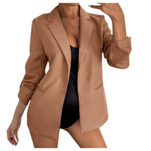 Load image into Gallery viewer, Women Plus Size Silk Satin Jacket Formal Cardigan Pockets Woolen Coat