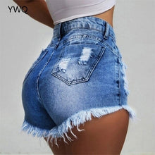 Load image into Gallery viewer, Women Ripped Denim Shorts Summer Plus Size High Waist Slim Tassled
