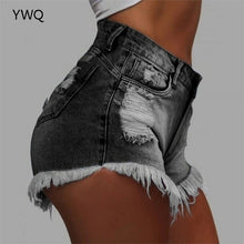 Load image into Gallery viewer, Women Ripped Denim Shorts Summer Plus Size High Waist Slim Tassled