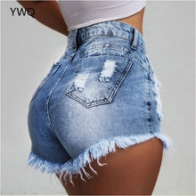 Load image into Gallery viewer, Women Ripped Denim Shorts Summer Plus Size High Waist Slim Tassled