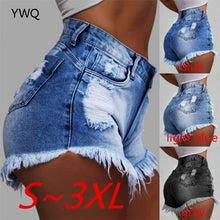 Load image into Gallery viewer, Women Ripped Denim Shorts Summer Plus Size High Waist Slim Tassled