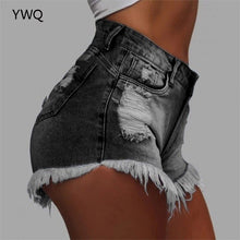 Load image into Gallery viewer, Women Ripped Denim Shorts Summer Plus Size High Waist Slim Tassled