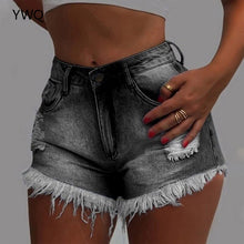 Load image into Gallery viewer, Women Ripped Denim Shorts Summer Plus Size High Waist Slim Tassled