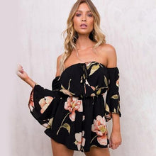 Load image into Gallery viewer, Women Rompers Flower Print Jumpsuit Summer Short Off Shoulder Overalls - Sophornlilly