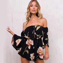 Load image into Gallery viewer, Women Rompers Flower Print Jumpsuit Summer Short Off Shoulder Overalls - Sophornlilly