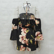 Load image into Gallery viewer, Women Rompers Flower Print Jumpsuit Summer Short Off Shoulder Overalls - Sophornlilly