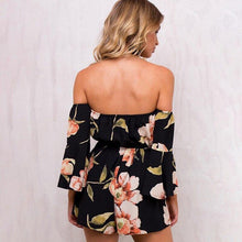 Load image into Gallery viewer, Women Rompers Flower Print Jumpsuit Summer Short Off Shoulder Overalls - Sophornlilly