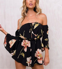 Load image into Gallery viewer, Women Rompers Flower print Jumpsuit Summer Short Off shoulder Overalls - Sophornlilly