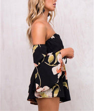 Load image into Gallery viewer, Women Rompers Flower print Jumpsuit Summer Short Off shoulder Overalls - Sophornlilly