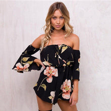 Load image into Gallery viewer, Women Rompers Flower print Jumpsuit Summer Short Off shoulder Overalls - Sophornlilly