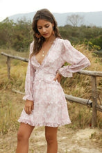 Load image into Gallery viewer, Women Ruffles Deep V Neck Above Knee Chiffon Dress Summer Full Sleeve - Sophornlilly