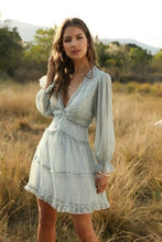Load image into Gallery viewer, Women Ruffles Deep V Neck Above Knee Chiffon Dress Summer Full Sleeve - Sophornlilly