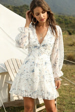 Load image into Gallery viewer, Women Ruffles Deep V Neck Above Knee Chiffon Dress Summer Full Sleeve - Sophornlilly