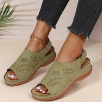 Women Sandals Zipper Platform Wedges Open Toe Solid Color Hollow Out