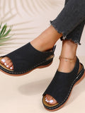 Women Sandals Zipper Platform Wedges Open Toe Solid Color Hollow Out