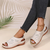 Women Sandals Zipper Platform Wedges Open Toe Solid Color Hollow Out