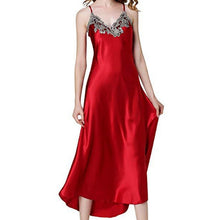 Load image into Gallery viewer, Women Satin Long Nightdress Silk Lace Sexy Lingerie Nightgown