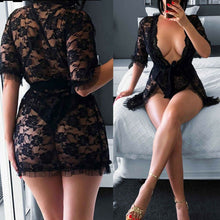 Load image into Gallery viewer, Women Sexy Lingerie Black Lace Dress Robe Sleepwear Ladies Female See