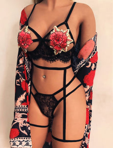 Women Sexy Lingerie Corset Solid Applique Underwire Sleepwear