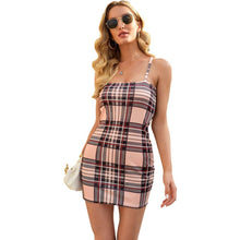 Load image into Gallery viewer, Women Sexy Plaid Print Mini Dress Bodycon Sleeveles Blackless