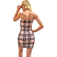 Load image into Gallery viewer, Women Sexy Plaid Print Mini Dress Bodycon Sleeveles Blackless