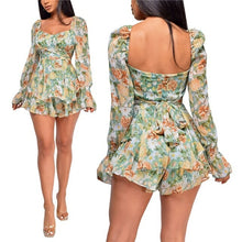 Load image into Gallery viewer, Women Sexy Square Collar Backless Jumpsuit Fashion Flower Bandage High