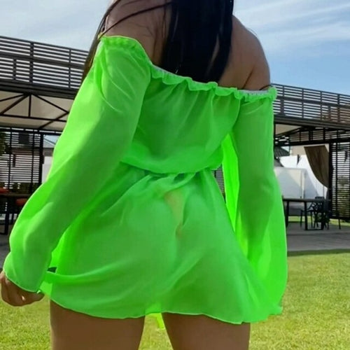 Sexy Summer Mesh See Through Blouse Tunic Solid Color Drawstring